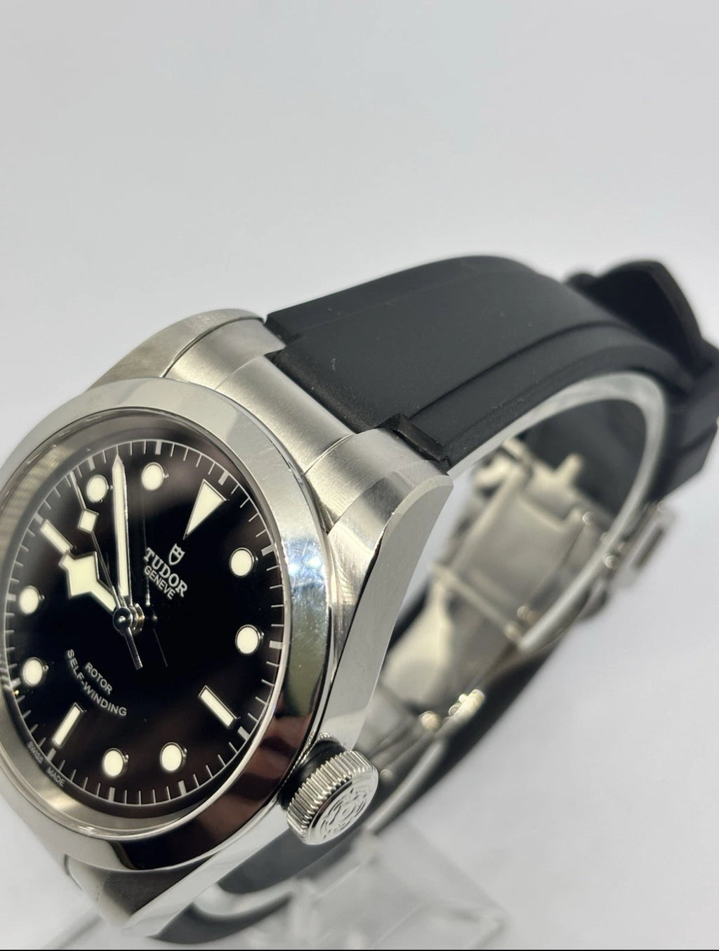 Rubber Watch Strap For Tudor Black Bay 41 79540 22mm 12mm Black Deployant Clasp