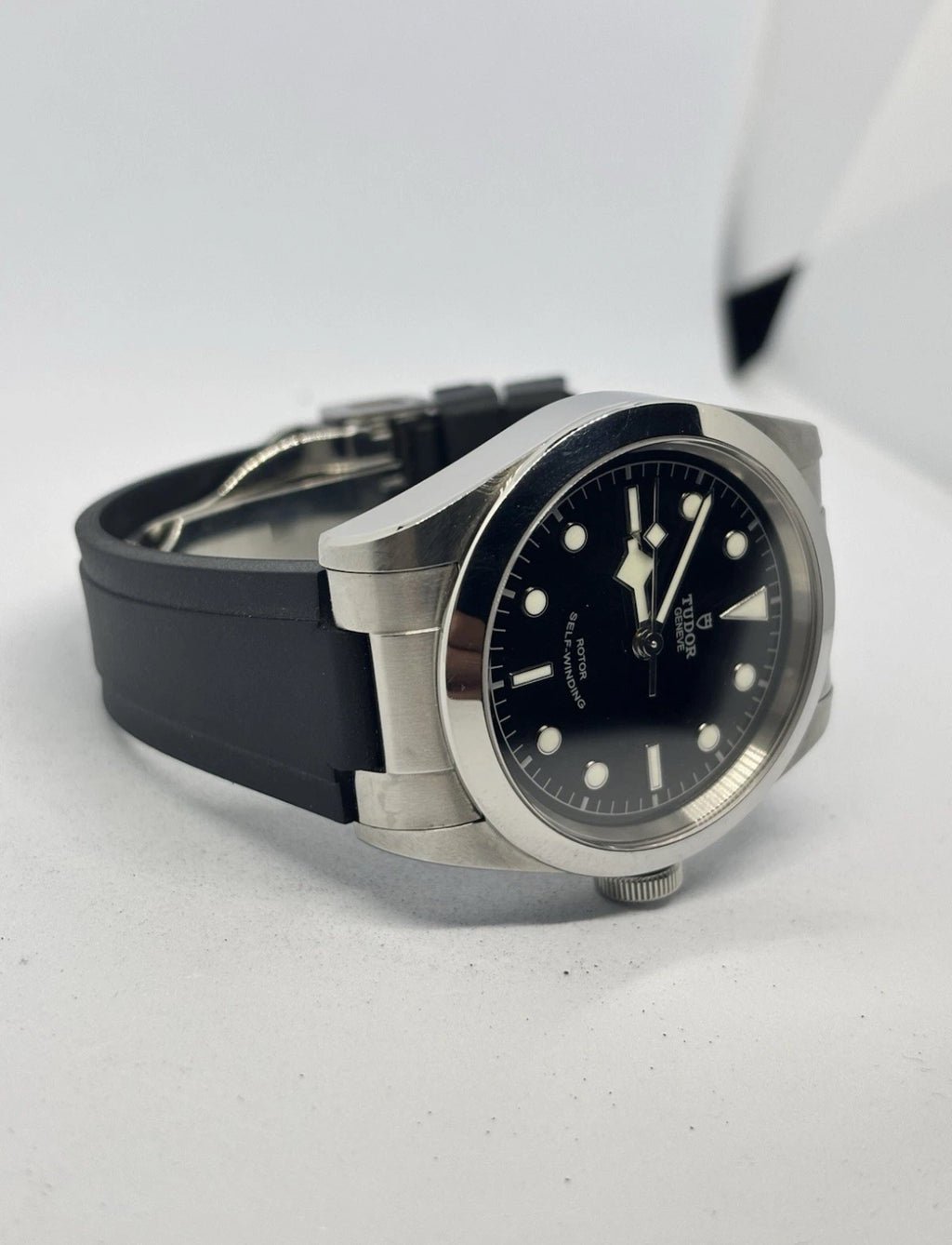 Rubber Watch Strap For Tudor Black Bay 41 79540 22mm 12mm Black Deployant Clasp