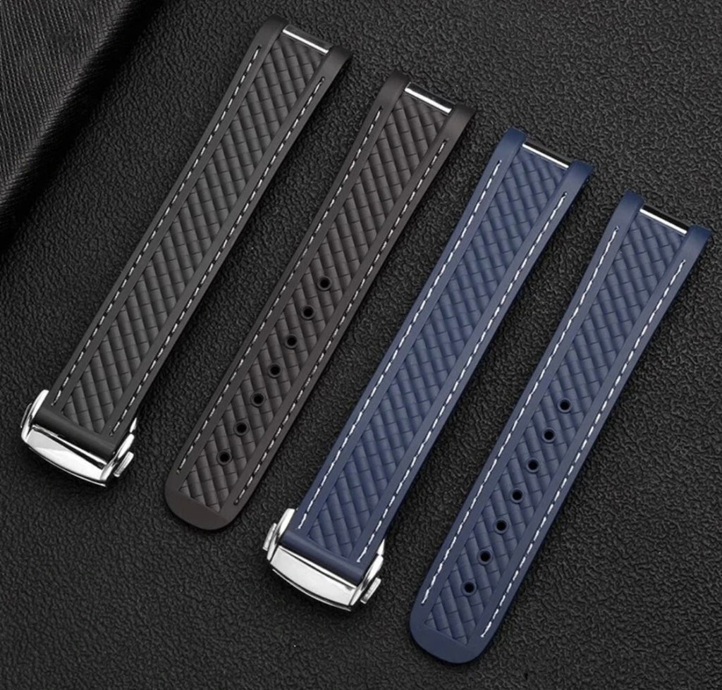 Rubber Watch Strap For Omega Aqua Terra AT150 20mm 19mm Nylon Stitched Curve end