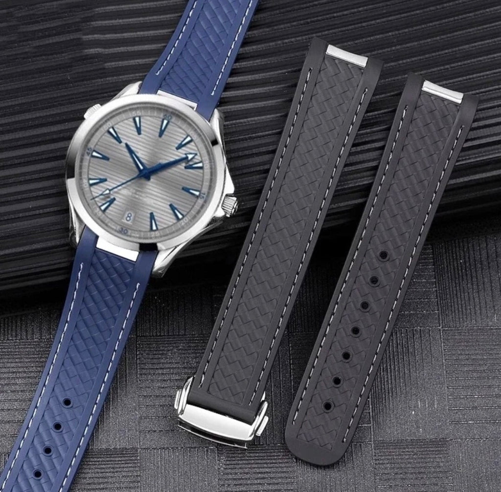Rubber Watch Strap For Omega Aqua Terra AT150 20mm 19mm Nylon Stitched Curve end