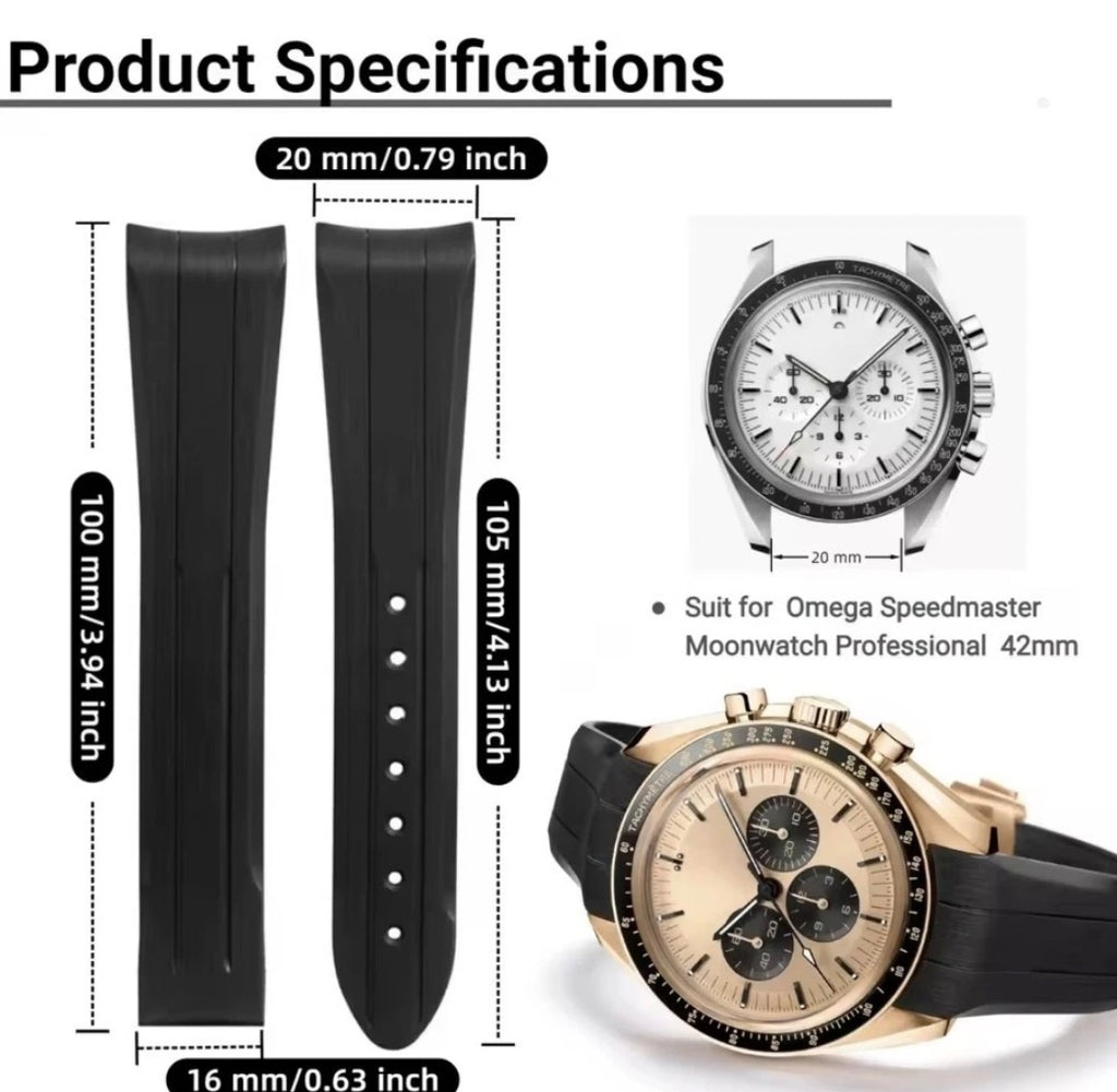 Rubber Watch Strap For Omega Speedmaster 20mm Black Blue Grey White Moonwatch