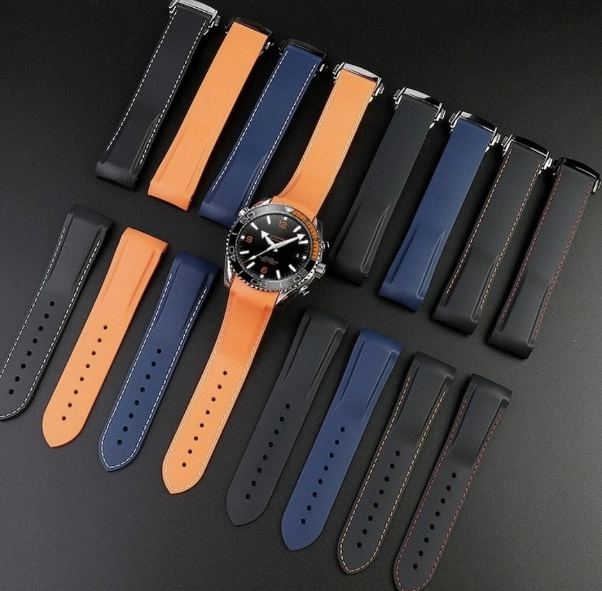 Rubber Watch Strap For Omega planet ocean 600 19mm 20mm 21mm 22mm Curved end Nylon