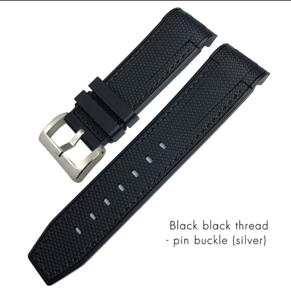 Rubber Watch Strap For Tudor Black Bay 41 and Tudor bronze 22/23mm Curved End Nylon Stitch