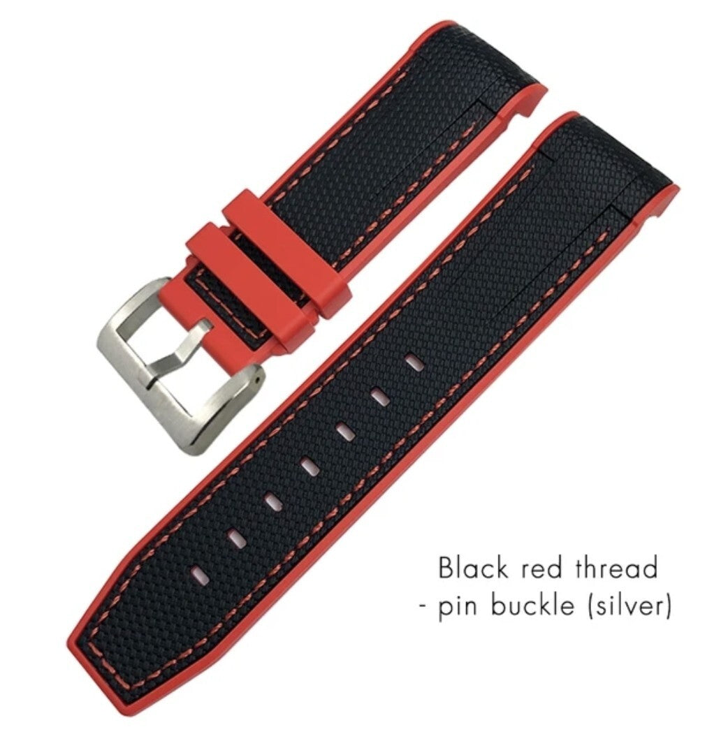 Rubber Watch Strap For Tudor Black Bay 41 and Tudor bronze 22/23mm Curved End Nylon Stitch