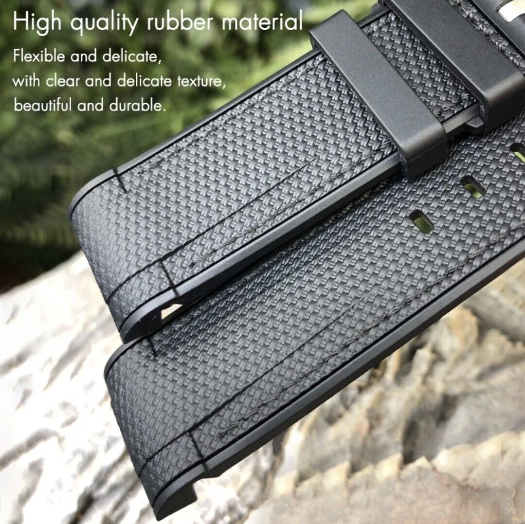 Rubber Watch Strap For Tudor Black Bay 41 and Tudor bronze 22/23mm Curved End Nylon Stitch