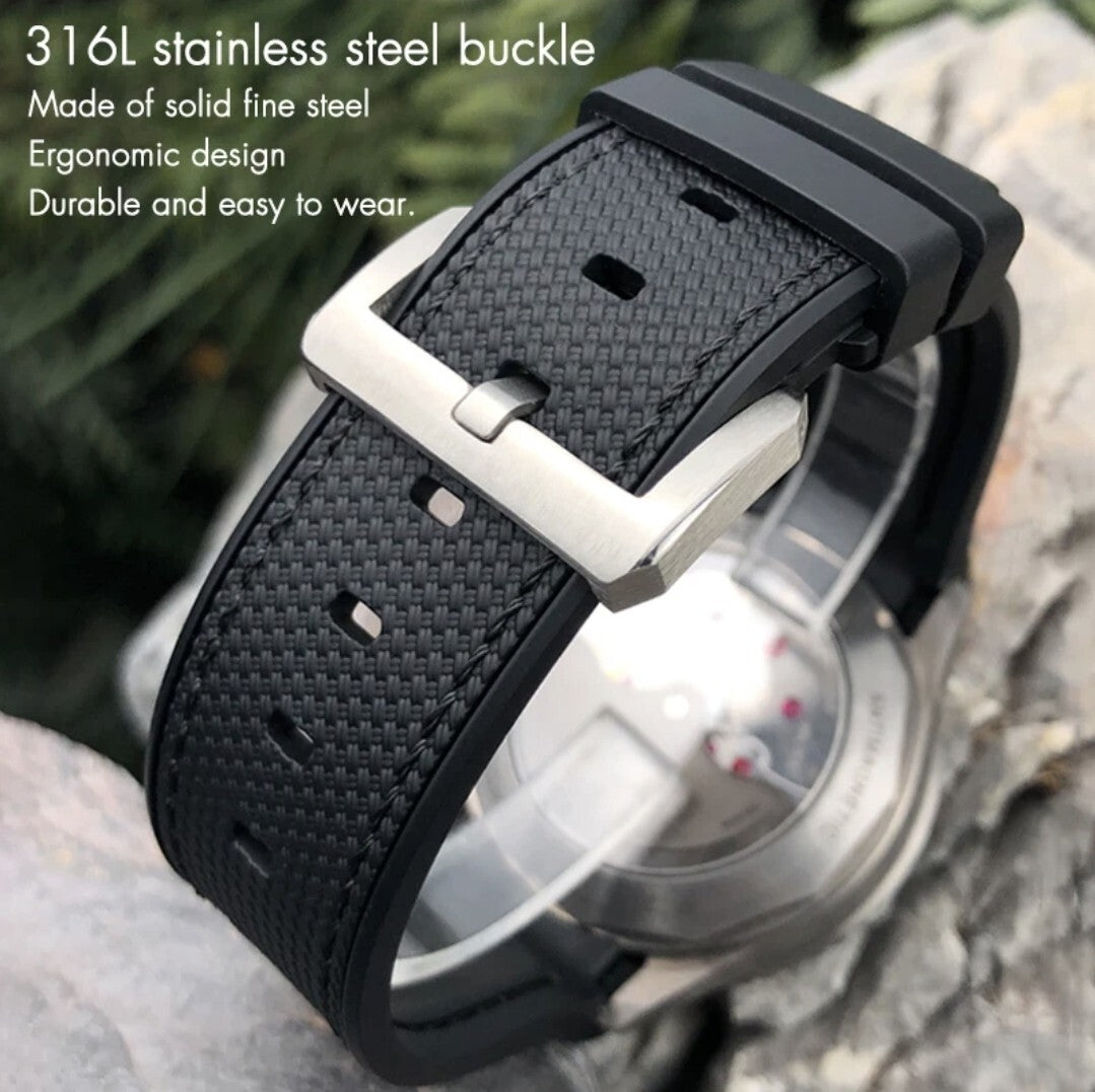 Rubber Watch Strap For Tudor Black Bay 41 and Tudor bronze 22/23mm Curved End Nylon Stitch