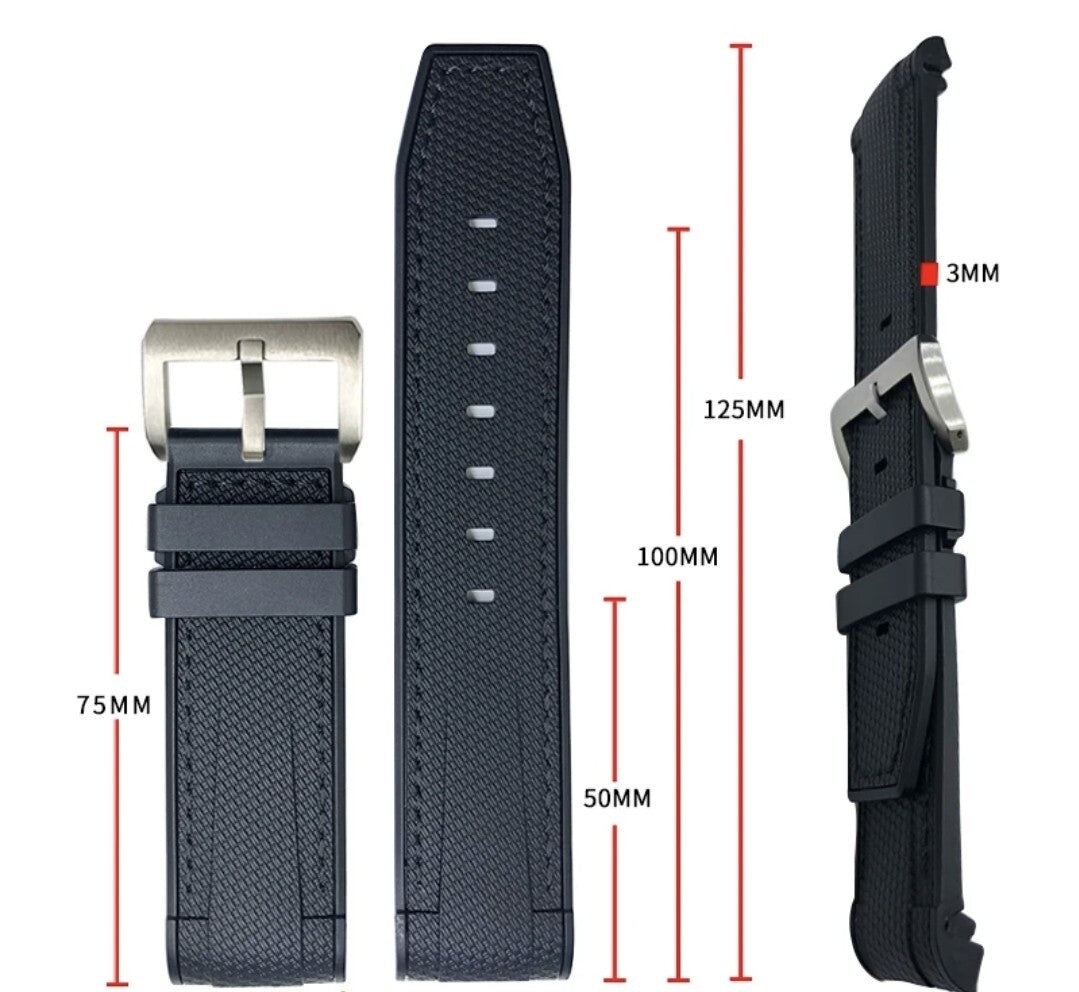 Rubber Watch Strap For Tudor Black Bay 41 and Tudor bronze 22/23mm Curved End Nylon Stitch