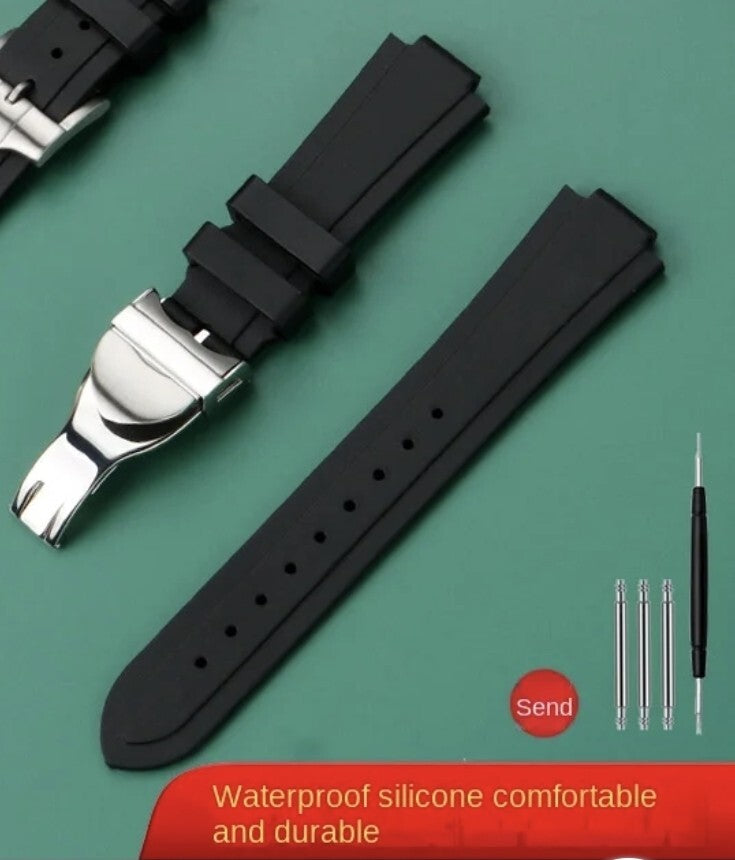 Rubber Watch Strap For Tudor Pelagos 22mm 12mm Black Deployant Clasp Diver