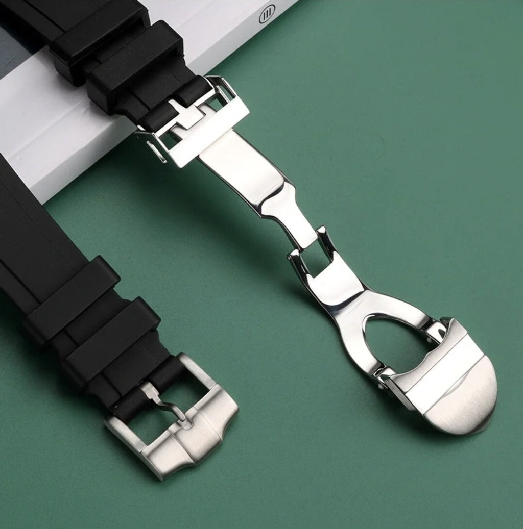 Rubber Watch Strap For Tudor Pelagos 22mm 12mm Black Deployant Clasp Diver