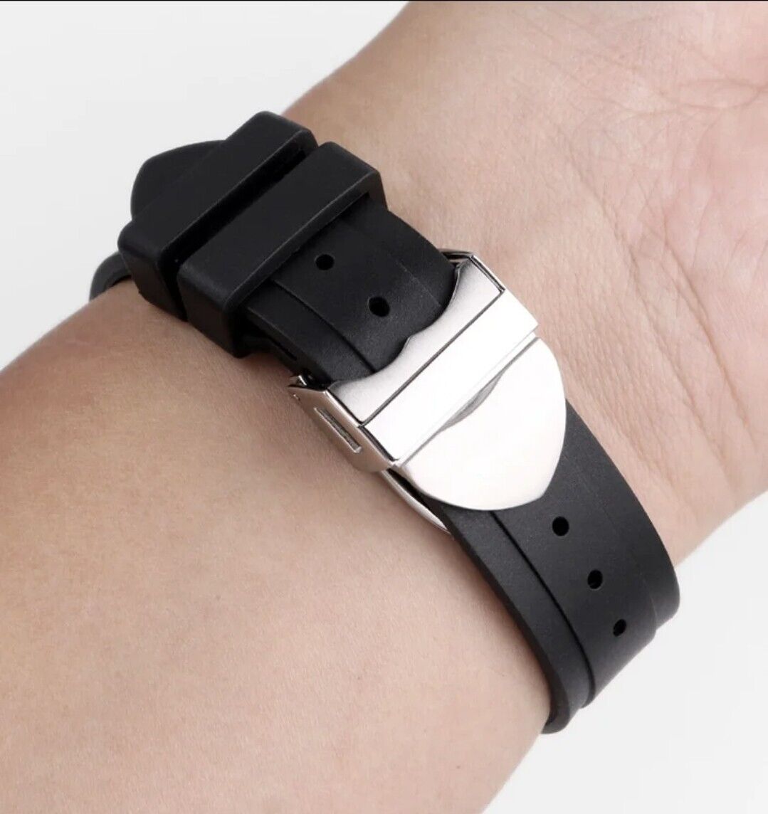 Rubber Watch Strap For Tudor Pelagos 22mm 12mm Black Deployant Clasp Diver