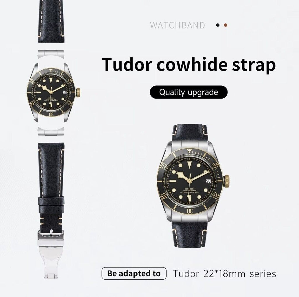 Leather Watch Strap For Tudor Black Bay Metal End Link Deployant clasp 22mm