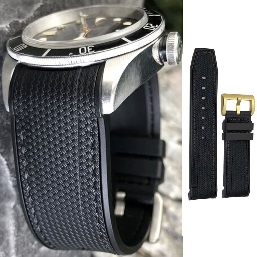 Rubber Watch Strap For Tudor Black Bay 41/68 and Tudor bronze 22/23mm Curved End Nylon Stitch