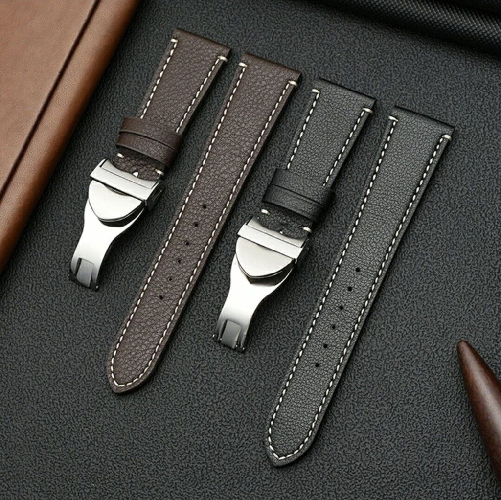 Leather Watch Strap For Tudor Black Bay Deployant Butterfly Clasp Buckle
