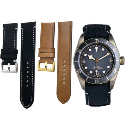 Leather Strap For Tudor Black Bay Bronze 23mm 22mm Pin Buckle