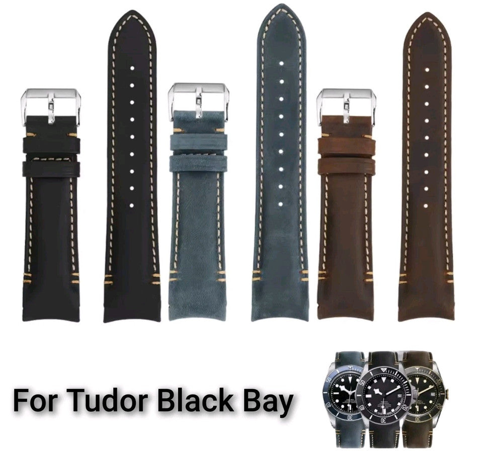 Leather Strap For Tudor Black Bay Curved End 20mm 22mm BB58 Heritage Pin Buckle